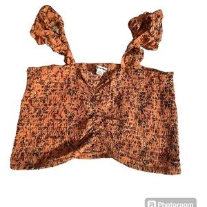 American Eagle Gold Smocked Flirty Stretchy Ruched Summer Crop Top Tank Large